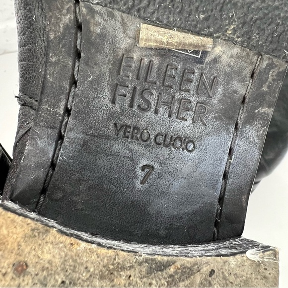 EILEEN FISHER Black Leather Moto Boots with Straps and Side Zips Size 7 - Picture 8 of 9